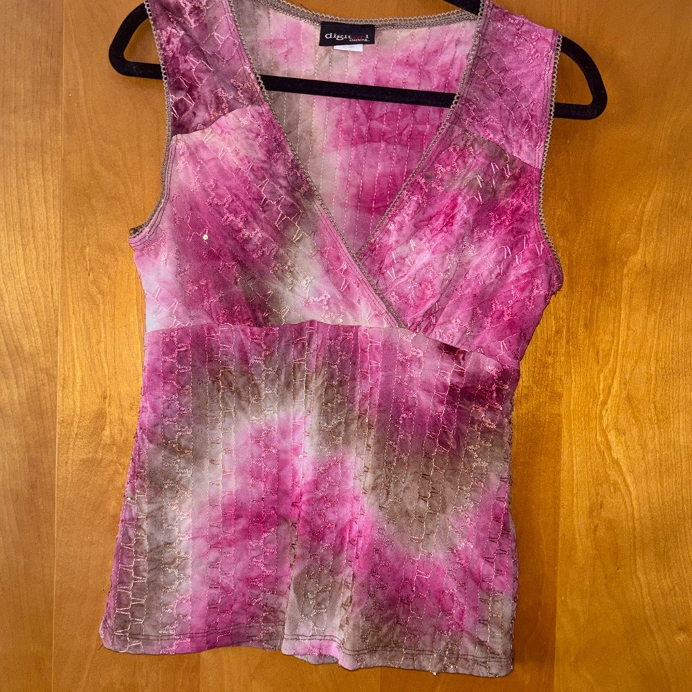Vintage Y2K Citron Pink and Brown Tie-Dye Top